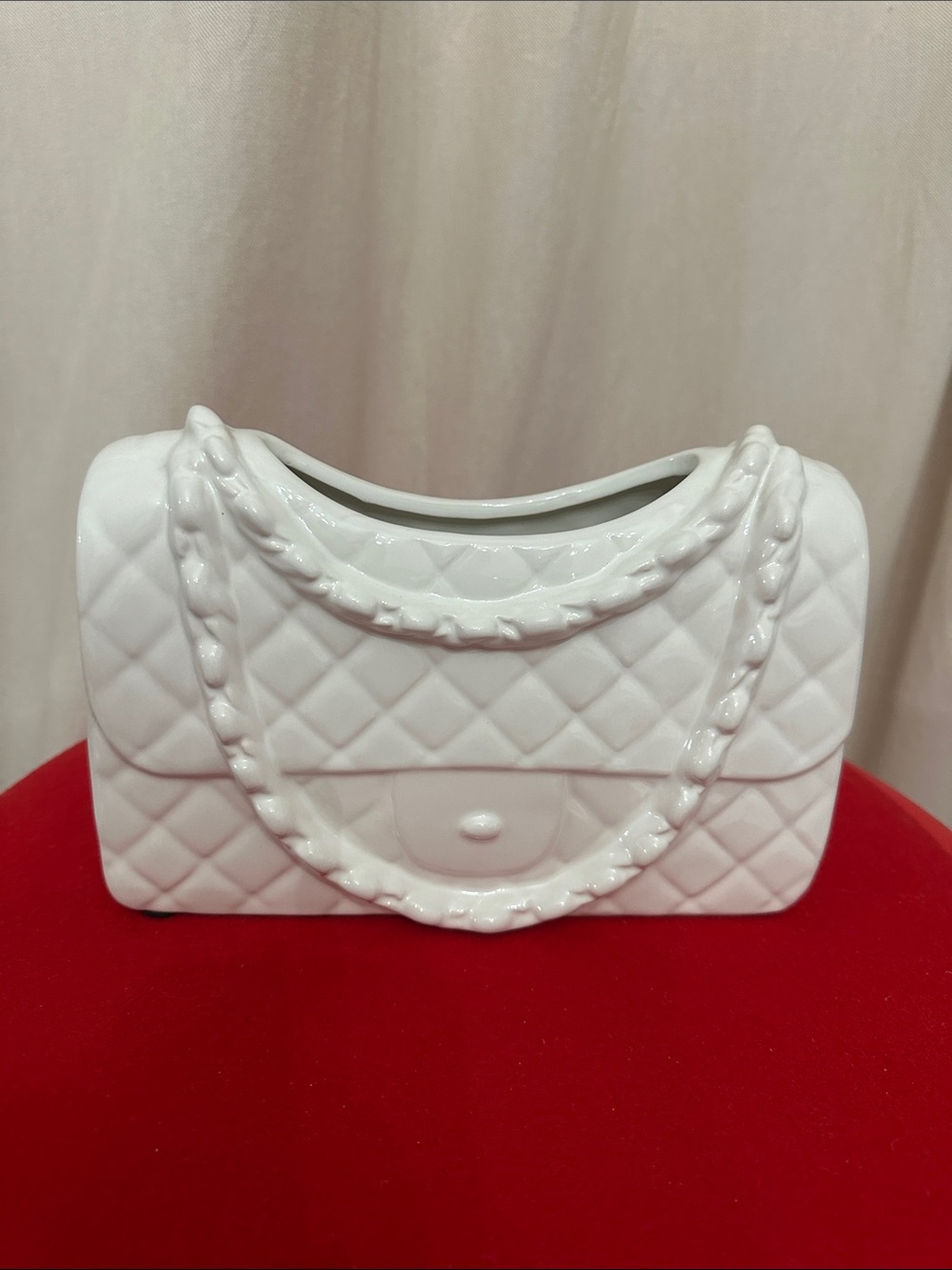 Quilted Ceramic Mini Bag Planter in White